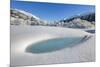 Winter landscape with trees covered in hoarfrost and frozen pond. Celerina, Engadin, Graubunden, Sw-ClickAlps-Mounted Photographic Print