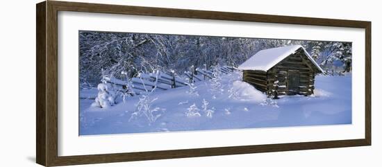 Winter Log Cabin, Lapland, Sweden-Panoramic Images-Framed Photographic Print