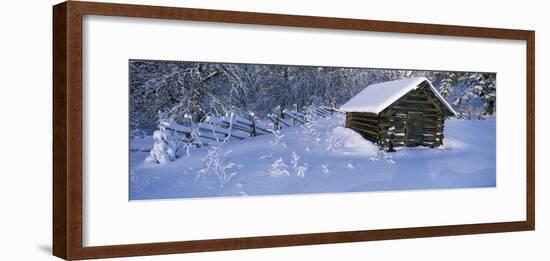 Winter Log Cabin, Lapland, Sweden-Panoramic Images-Framed Photographic Print