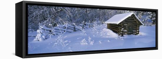 Winter Log Cabin, Lapland, Sweden-Panoramic Images-Framed Stretched Canvas