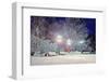 Winter Night Landscape - Evening in the Night Snowy Park with Benches under Snowfall-Marina Zezelina-Framed Photographic Print