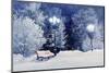 Winter Night Landscape Scene of Snow Covered Bench among Snowy Trees and Shining Lights during Snow-Marina Zezelina-Mounted Photographic Print