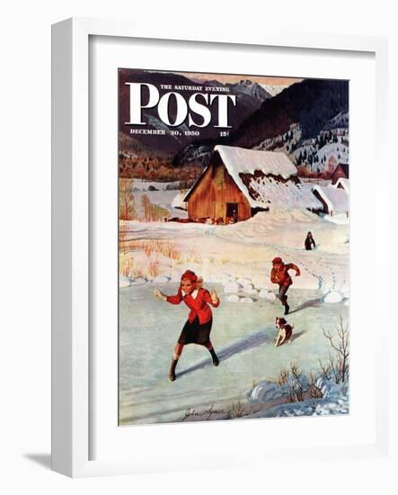 "Winter on the Farm" Saturday Evening Post Cover, December 30, 1950-John Clymer-Framed Giclee Print