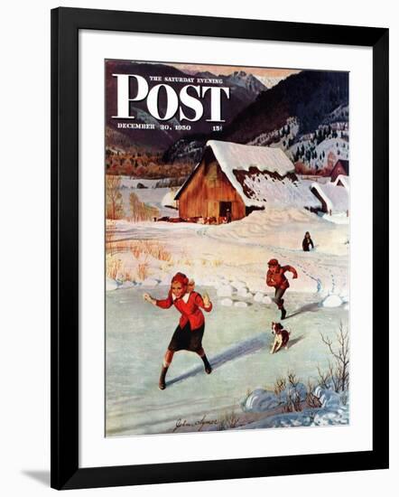 "Winter on the Farm" Saturday Evening Post Cover, December 30, 1950-John Clymer-Framed Giclee Print