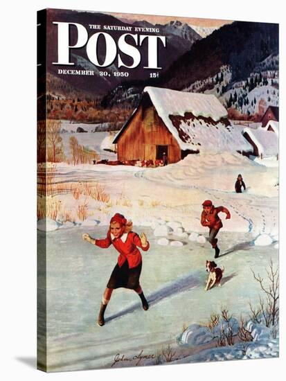 "Winter on the Farm" Saturday Evening Post Cover, December 30, 1950-John Clymer-Stretched Canvas