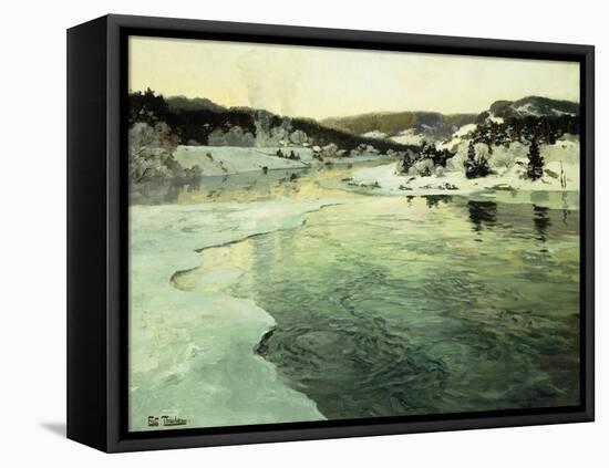 Winter on the Mesna River near Lillehammer-Frits Thaulow-Framed Stretched Canvas