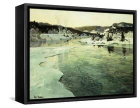 Winter on the Mesna River near Lillehammer-Frits Thaulow-Framed Stretched Canvas