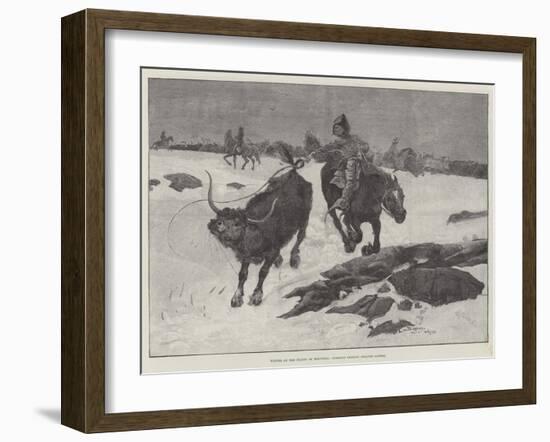 Winter on the Plains of Manitoba, Cowboys Chasing Strayed Cattle-Henry Charles Seppings Wright-Framed Giclee Print