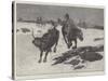 Winter on the Plains of Manitoba, Cowboys Chasing Strayed Cattle-Henry Charles Seppings Wright-Stretched Canvas
