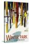 Winter Park, Colorado - Colorful Skis-Lantern Press-Stretched Canvas