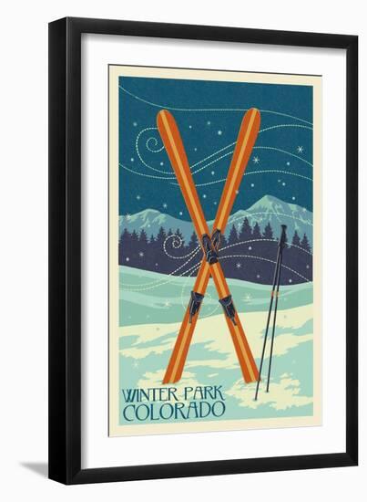 Winter Park, Colorado - Crossed Skis-Lantern Press-Framed Art Print