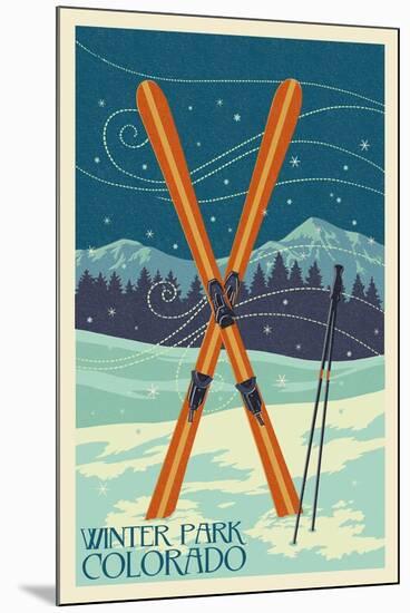 Winter Park, Colorado - Crossed Skis-Lantern Press-Mounted Art Print