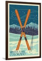 Winter Park, Colorado - Crossed Skis-Lantern Press-Framed Art Print