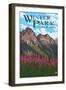 Winter Park, Colorado - Fireweed and Mountains-Lantern Press-Framed Art Print
