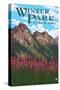 Winter Park, Colorado - Fireweed and Mountains-Lantern Press-Stretched Canvas