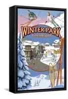 Winter Park, Colorado Montage-Lantern Press-Framed Stretched Canvas