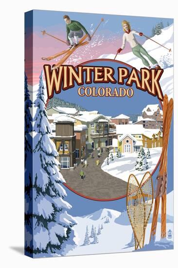 Winter Park, Colorado Montage-Lantern Press-Stretched Canvas