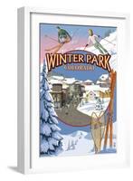 Winter Park, Colorado Montage-Lantern Press-Framed Art Print