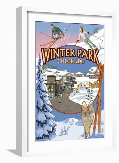 Winter Park, Colorado Montage-Lantern Press-Framed Art Print