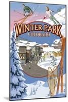 Winter Park, Colorado Montage-Lantern Press-Mounted Art Print