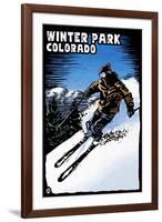 Winter Park, Colorado - Skier - Scratchboard-Lantern Press-Framed Art Print