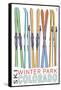 Winter Park, Colorado - Skis in Snow-Lantern Press-Framed Stretched Canvas