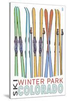 Winter Park, Colorado - Skis in Snow-Lantern Press-Stretched Canvas