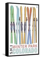 Winter Park, Colorado - Skis in Snow-Lantern Press-Framed Stretched Canvas