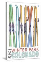 Winter Park, Colorado - Skis in Snow-Lantern Press-Stretched Canvas