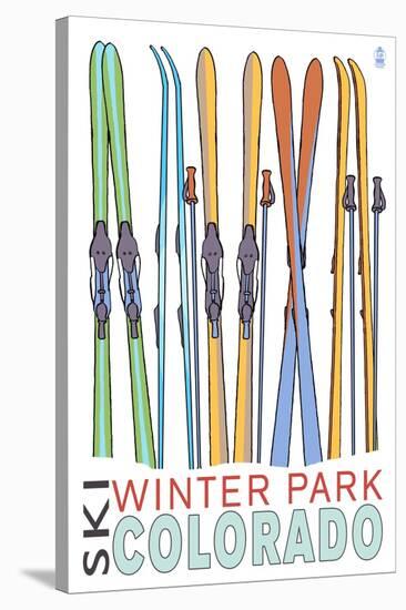 Winter Park, Colorado - Skis in Snow-Lantern Press-Stretched Canvas