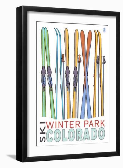 Winter Park, Colorado - Skis in Snow-Lantern Press-Framed Art Print