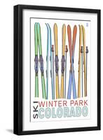 Winter Park, Colorado - Skis in Snow-Lantern Press-Framed Art Print