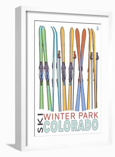 Winter Park, Colorado - Skis in Snow-Lantern Press-Framed Art Print