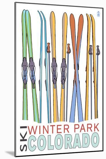 Winter Park, Colorado - Skis in Snow-Lantern Press-Mounted Art Print