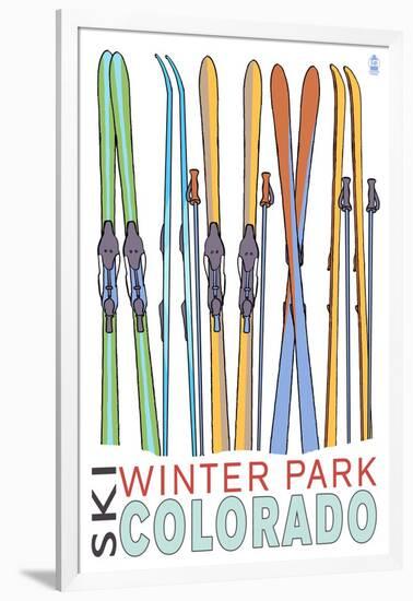 Winter Park, Colorado - Skis in Snow-Lantern Press-Framed Art Print