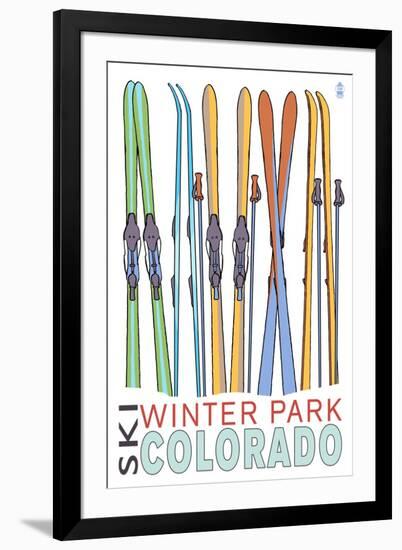 Winter Park, Colorado - Skis in Snow-Lantern Press-Framed Art Print