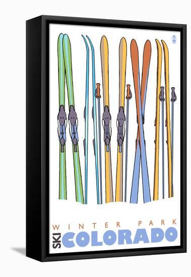 Winter Park, Colorado, Skis in the Snow-Lantern Press-Framed Stretched Canvas