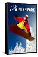 Winter Park, Colorado - Snowboarder-Lantern Press-Framed Stretched Canvas