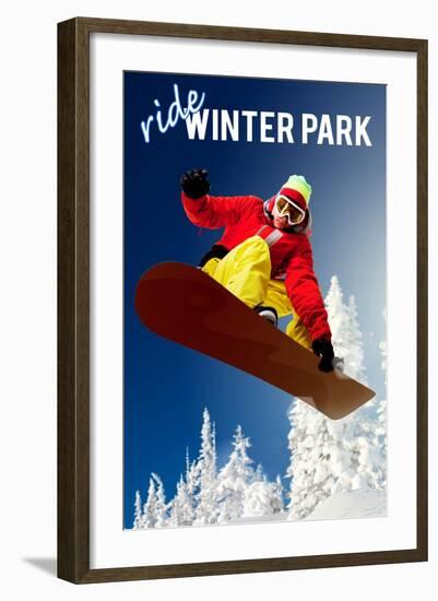 Winter Park, Colorado - Snowboarder-Lantern Press-Framed Art Print