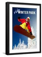 Winter Park, Colorado - Snowboarder-Lantern Press-Framed Art Print