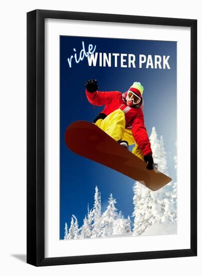 Winter Park, Colorado - Snowboarder-Lantern Press-Framed Art Print