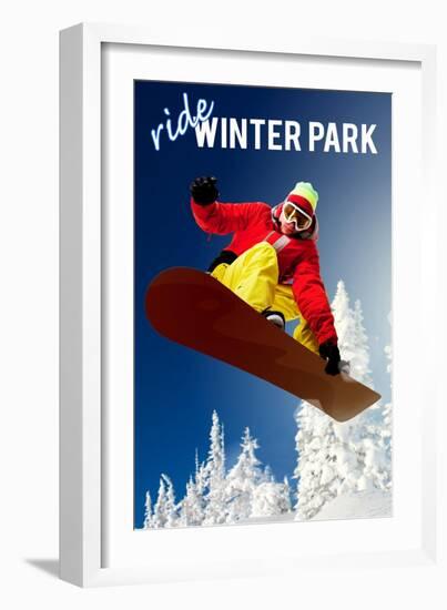 Winter Park, Colorado - Snowboarder-Lantern Press-Framed Art Print