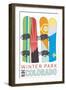 Winter Park, Colorado - Snowboards in Snow-Lantern Press-Framed Art Print