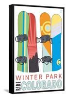 Winter Park, Colorado - Snowboards in Snow-Lantern Press-Framed Stretched Canvas