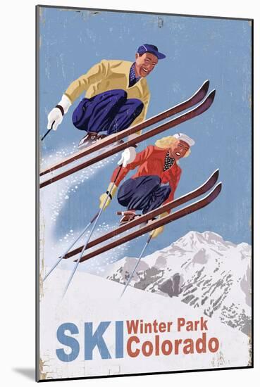 Winter Park, Colorado - Vintage Skiers-Lantern Press-Mounted Art Print