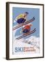 Winter Park, Colorado - Vintage Skiers-Lantern Press-Framed Art Print