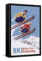 Winter Park, Colorado - Vintage Skiers-Lantern Press-Framed Stretched Canvas