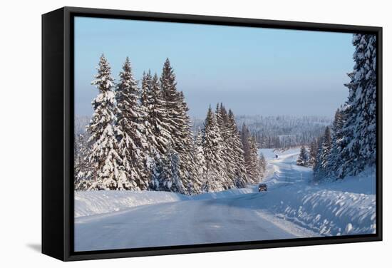 Winter Road with Snowy Pine Trees at Sunny Day-Dudarev Mikhail-Framed Stretched Canvas