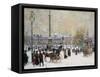 Winter's Mantle, Trafalgar Square, London-John Sutton-Framed Stretched Canvas