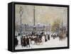 Winter's Mantle, Trafalgar Square, London-John Sutton-Framed Stretched Canvas